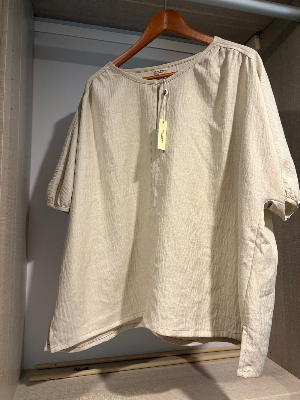 Max Studio Cream Short-Sleeve Tunic Top